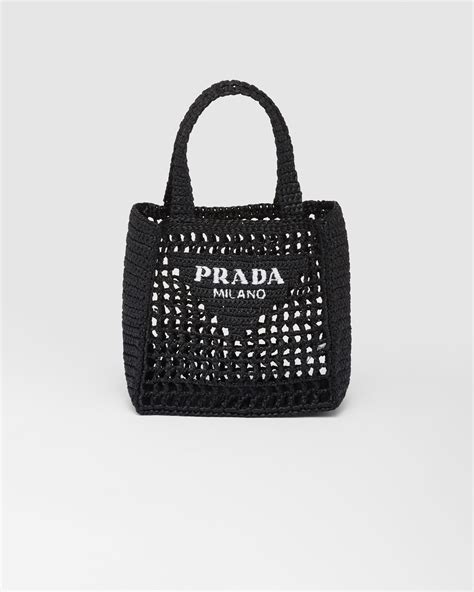 prada small raffia tote bag|prada nylon zip tote.